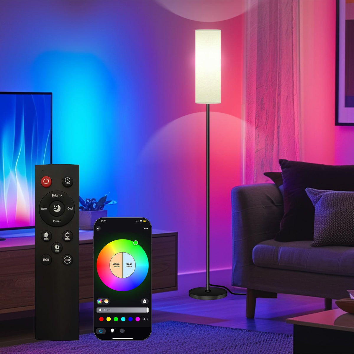 Qaubauyt lamp with app control for customizable ambience in a living room