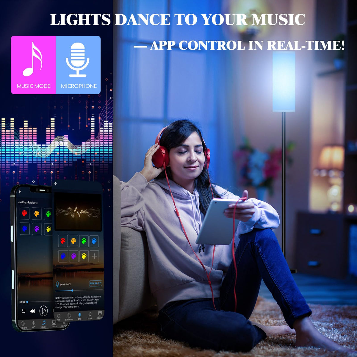 Music breathing mode on Qaubauyt lamp creates dynamic RGB effects