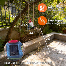 QCF garden decor gnome swing with warm LEDs for cozy evenings.