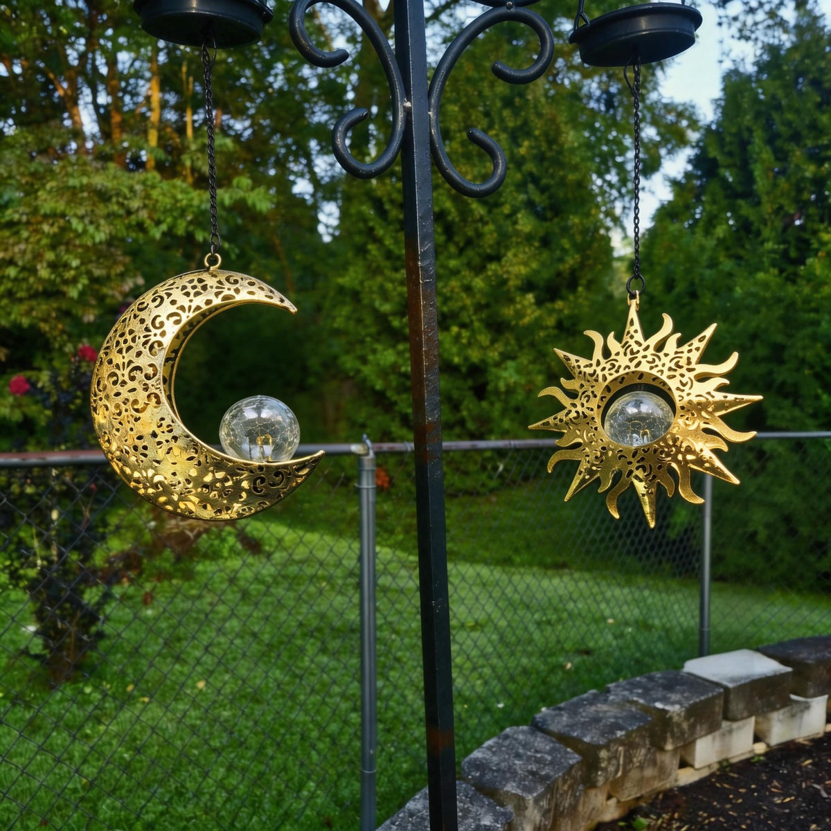 QCF solar hanging moon lamp outdoors creates tranquil night ambience