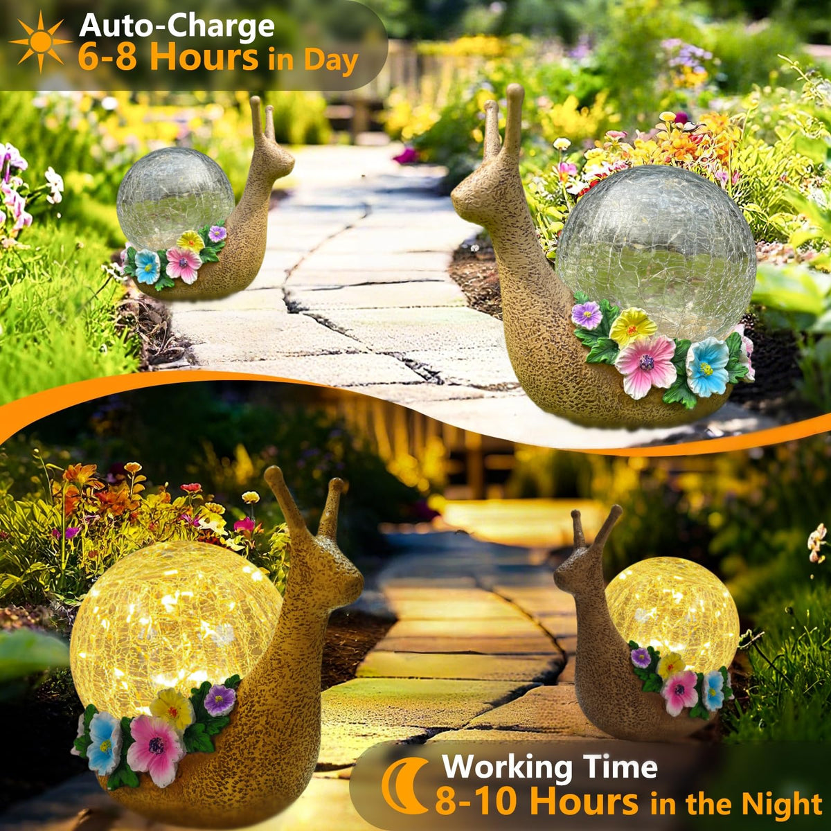 QCF Solar Snail front yard ornament adding cozy charm