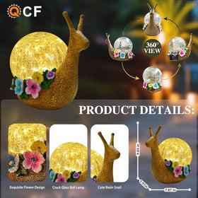 QCF Solar Snail in the yard delivering a soft, ambient glow