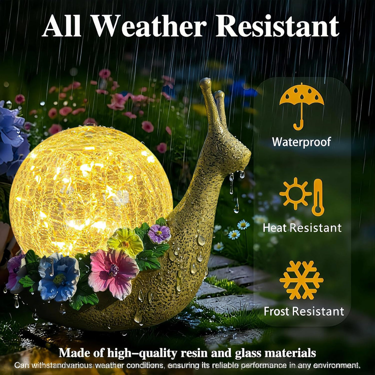 QCF Solar Snail on a patio as part of lawn decor and lighting
