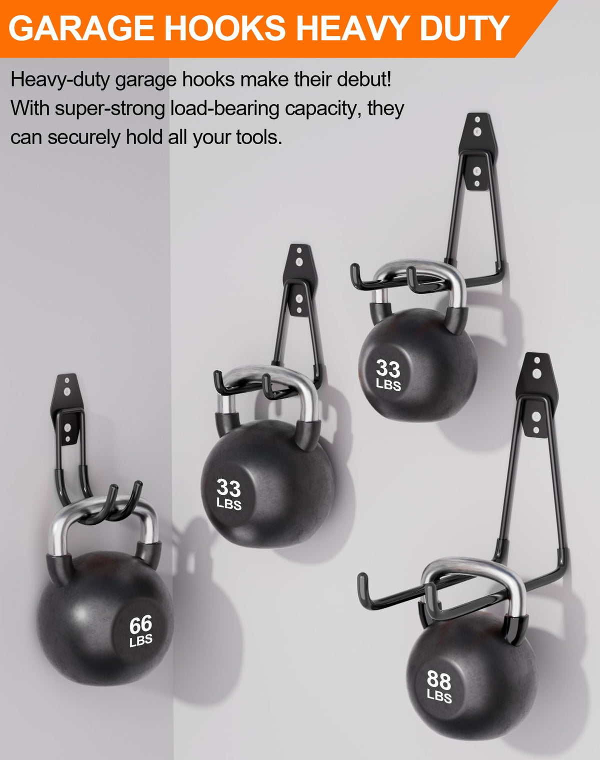 QcoQce wall-mounted utility hooks keep tools within easy reach.