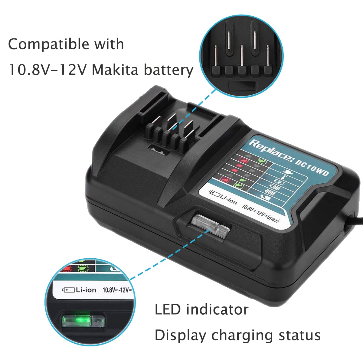 QCZRED DC10WD charger compatible with BL1021B for seamless charging.