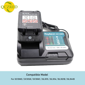 QCZRED DC10WD charger compatible with BL1041B for versatile Makita packs.