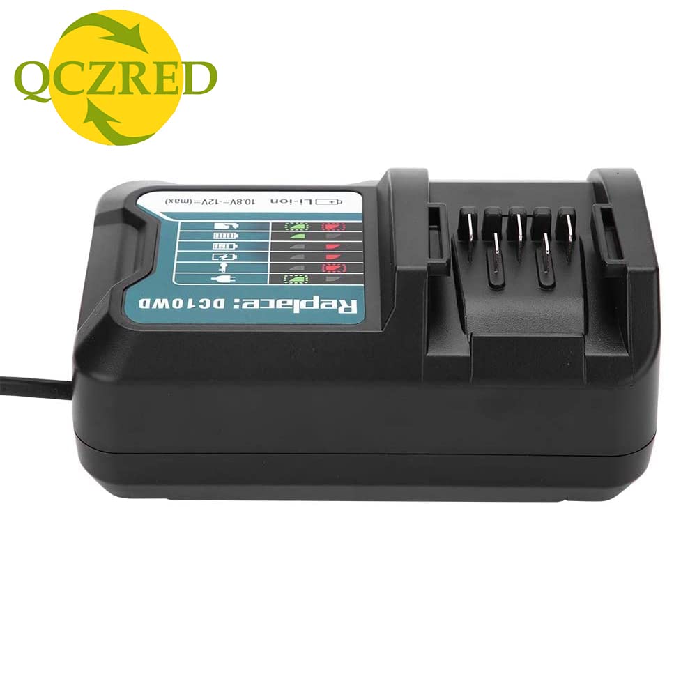 QCZRED DC10WD charger in use on a workbench for steady charging.