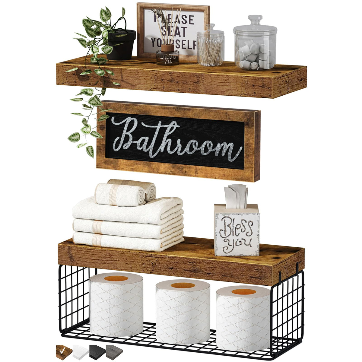 QEEIG bathroom shelves over toilet with 2+1 set for organized essentials.