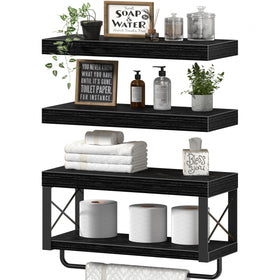 QEEIG bathroom shelves over toilet in black, front view, space-saving storage for towels and toilet paper.