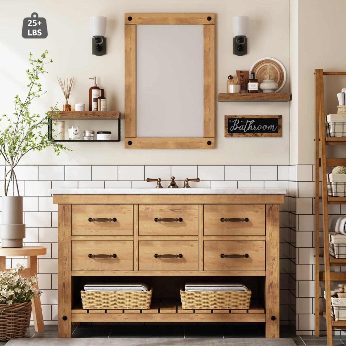 QEEIG invisible bracket shelves add farmhouse charm while displaying plants.