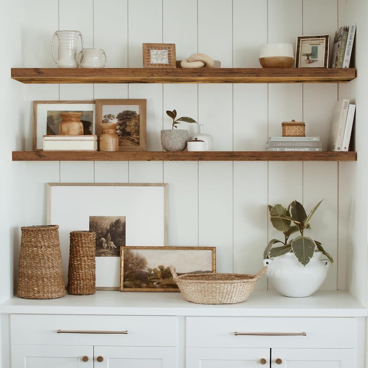 QEEIG floating shelves with four steel brackets offer sturdy support for decor