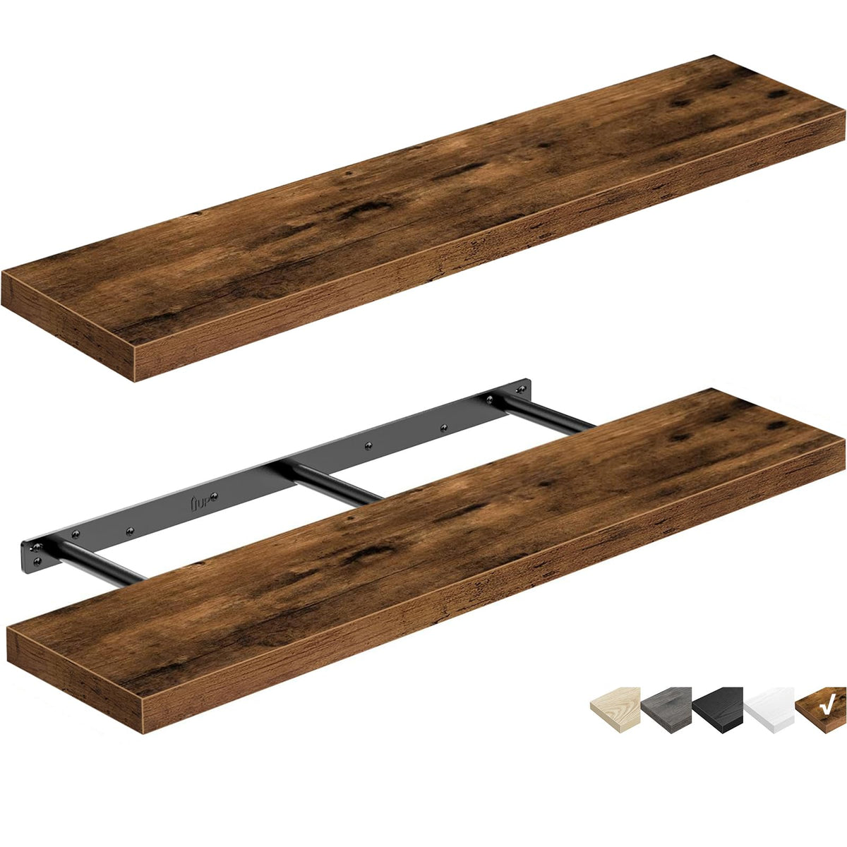 QEEIG floating shelves wall-mounted long rustic brown display for books and decor