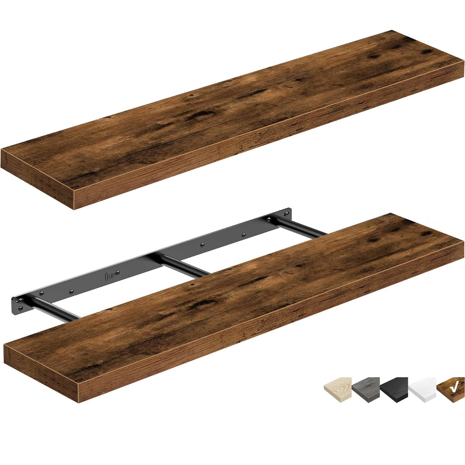 QEEIG floating shelves wall-mounted long rustic brown display for books and decor