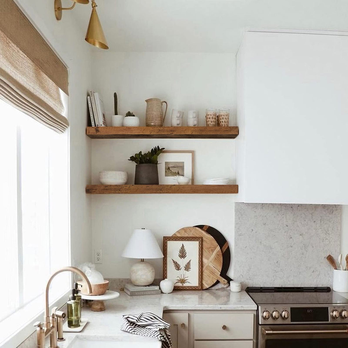 QEEIG rustic brown kitchen shelves for spices and jars organization