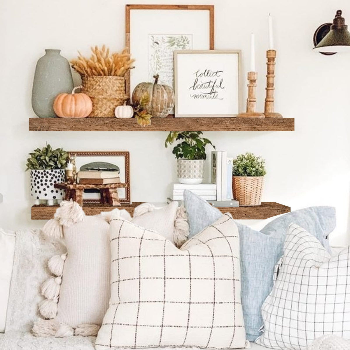 QEEIG farmhouse charm shelves above fireplace or console