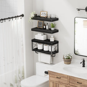 QEEIG 15.7-inch wide shelf holds 3–4 toilet paper rolls, reducing clutter.