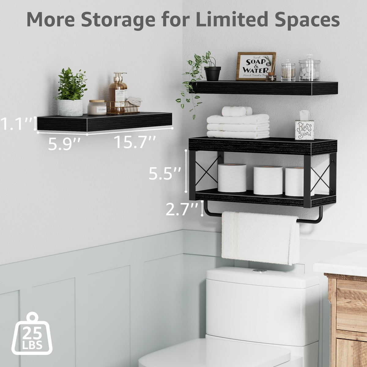 QEEIG FSC-certified wood shelf material, damp-bathroom resistant for reliable organization.
