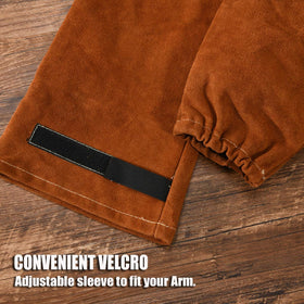 QeeLink brown split cowhide leather exterior resists sparks.