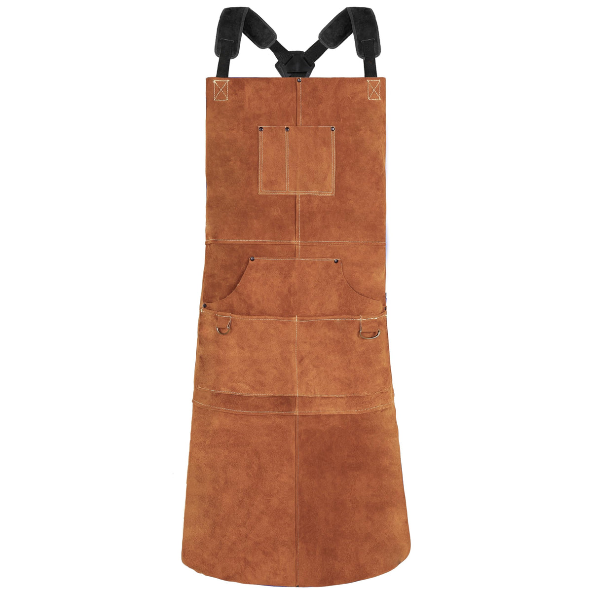 QeeLink leather welding apron provides full-body coverage for hot work.