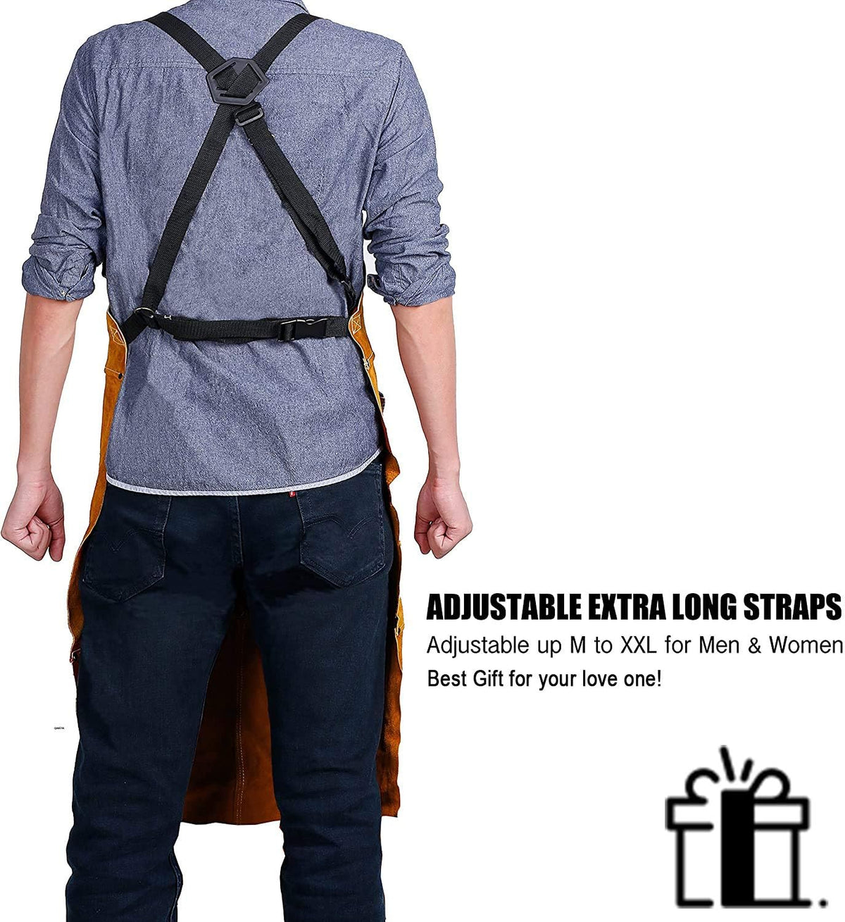 QeeLink welding apron close-up stitching highlights durable construction.