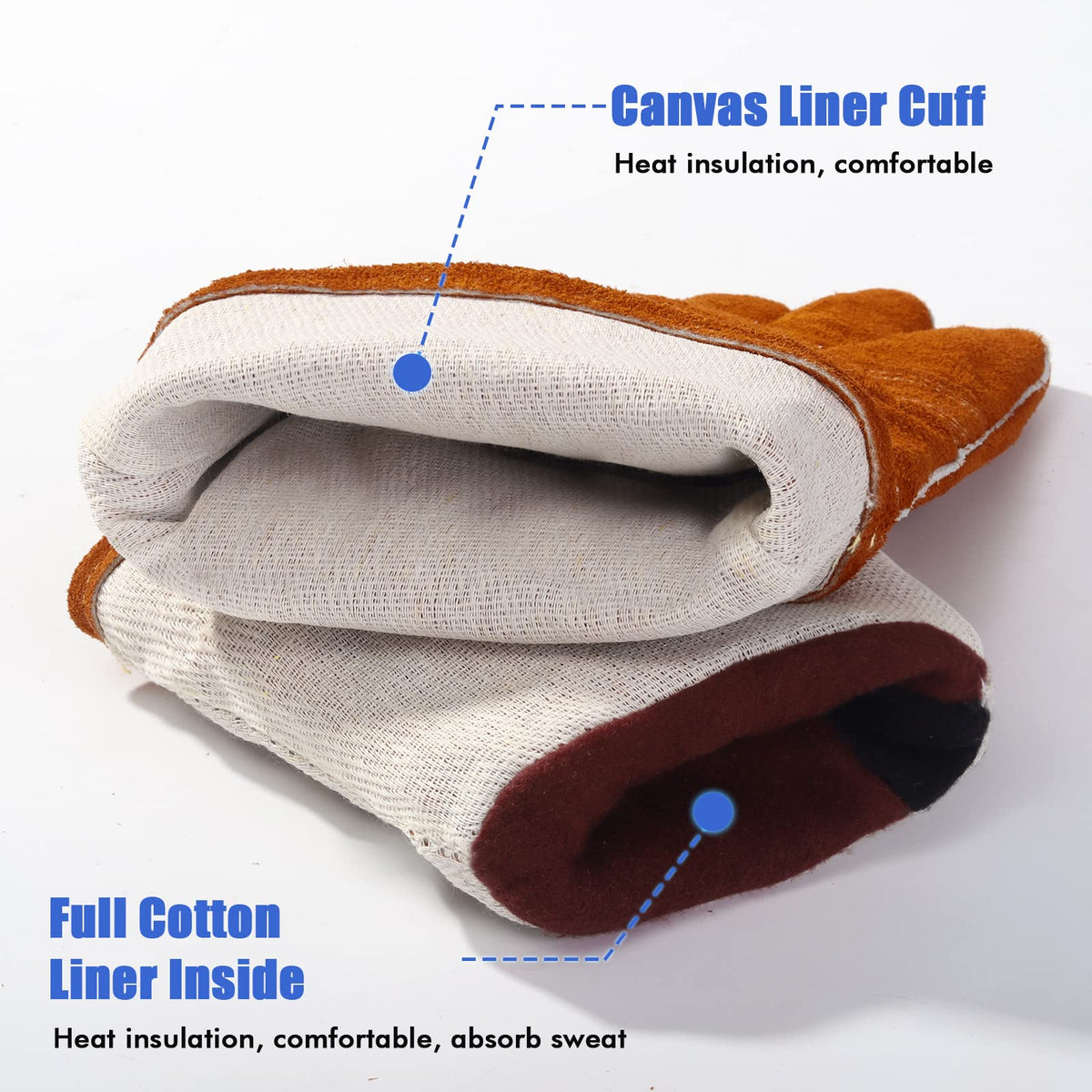 QeeLink welding gloves cotton-liner for heat protection and sweat absorption
