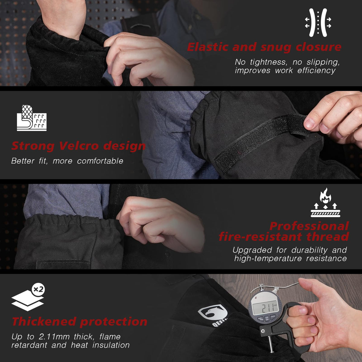 QeeLink welding sleeve cotton lining detail demonstrates moisture management