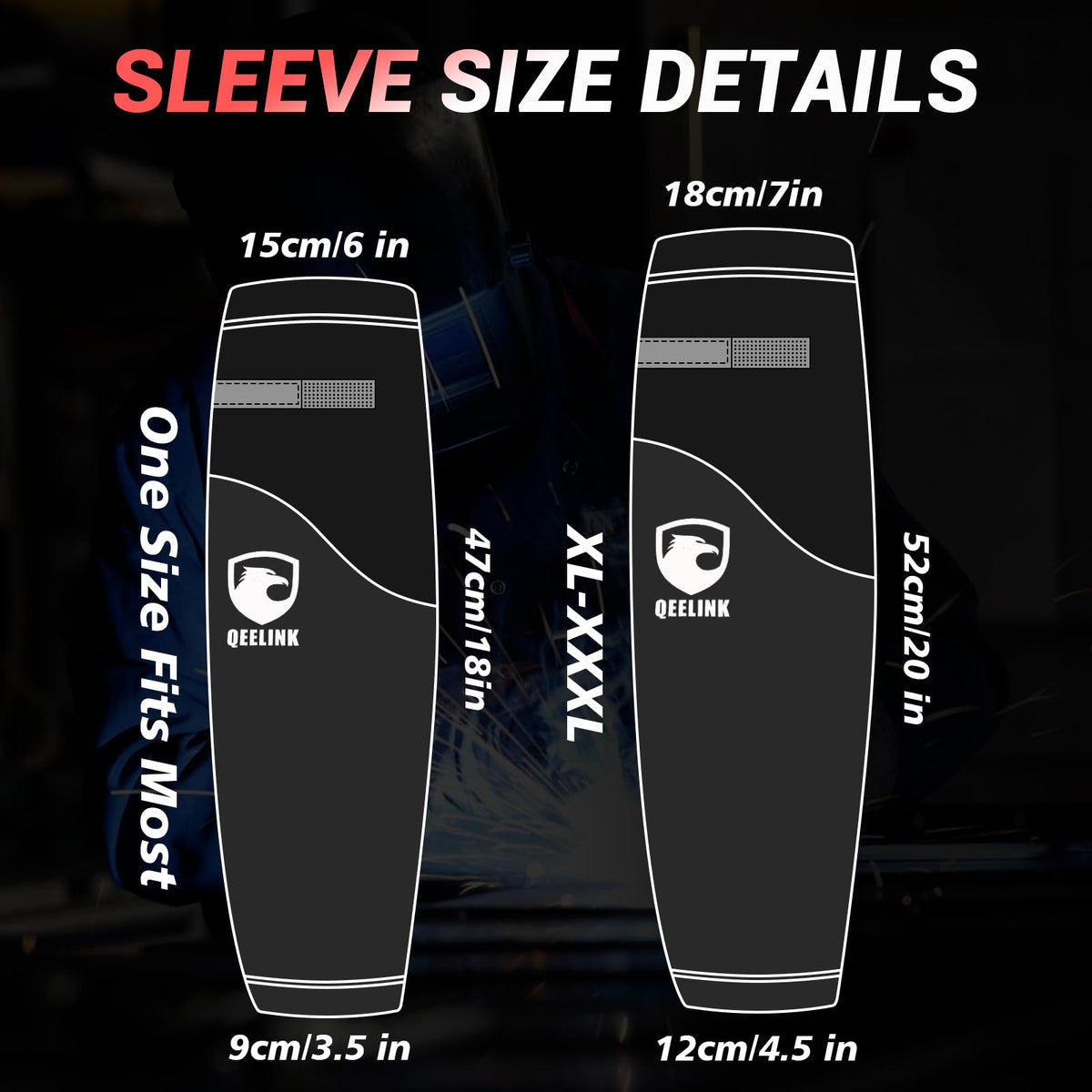 QeeLink welding sleeve cuff close-up highlights adjustable, secure fit