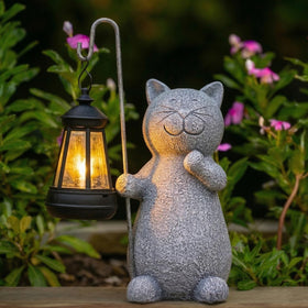Qeeman Solar Cat Garden Statue lantern lights outdoor space with cozy warmth