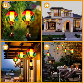 QeemTaco hanging solar lantern with flickering flame lights garden fence.