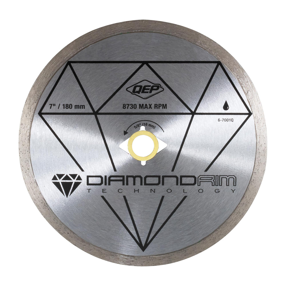 QEP 7in continuous rim diamond blade for smooth, precise wet ceramic tile cuts.