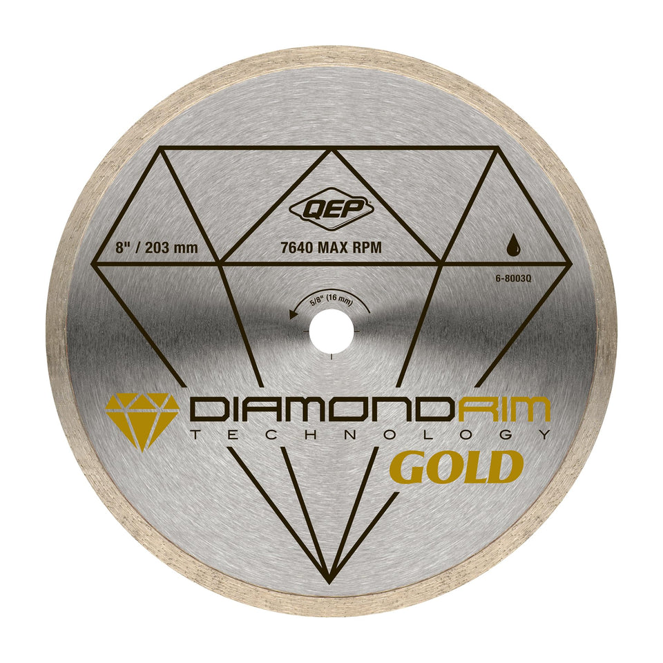 QEP 8-inch continuous rim diamond blade for precise tile cutting with minimal chipping