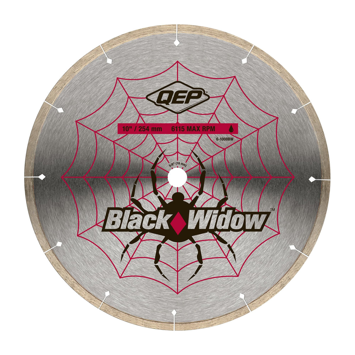 QEP Black Widow blade close-up showing micro-segments for clean porcelain cuts