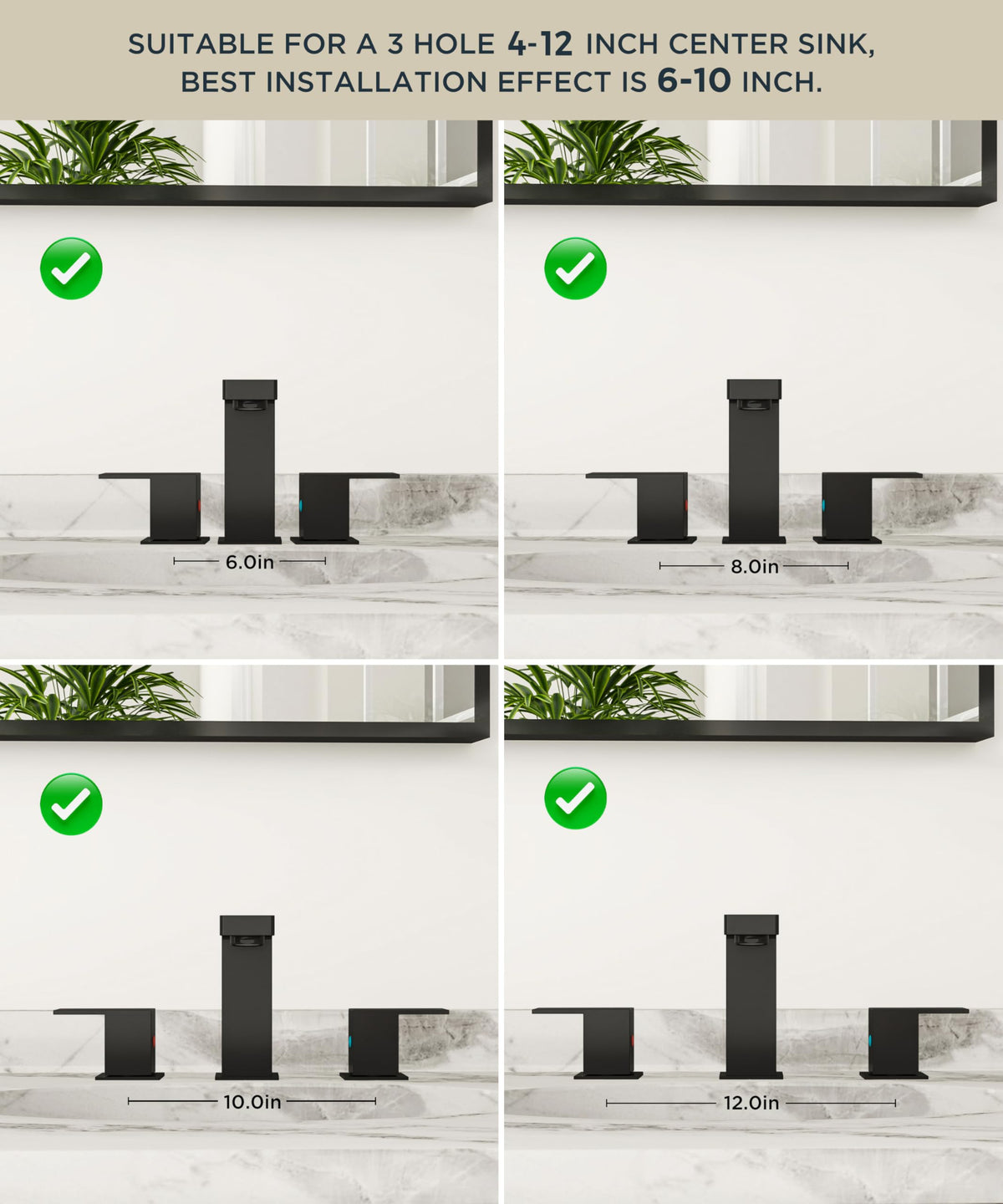 QFN 8-inch wide-spread faucet installed on a vanity setup.