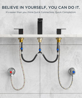 QFN faucet box contents showing complete installation kit for 4 to 12 inch centers.