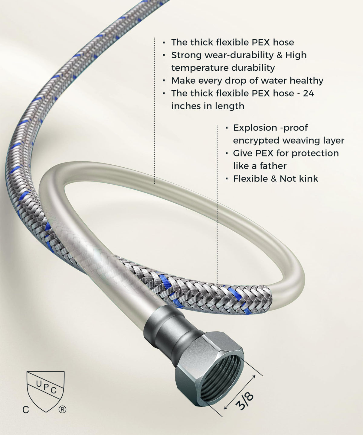 QFN braided supply hoses included with the faucet for reliable connections.