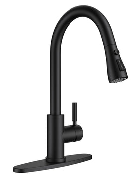 QFN black kitchen faucet with pull-down sprayer for easier rinsing and multitasking