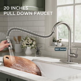 QFN faucet pull down spray mode demonstrates powerful cleaning action