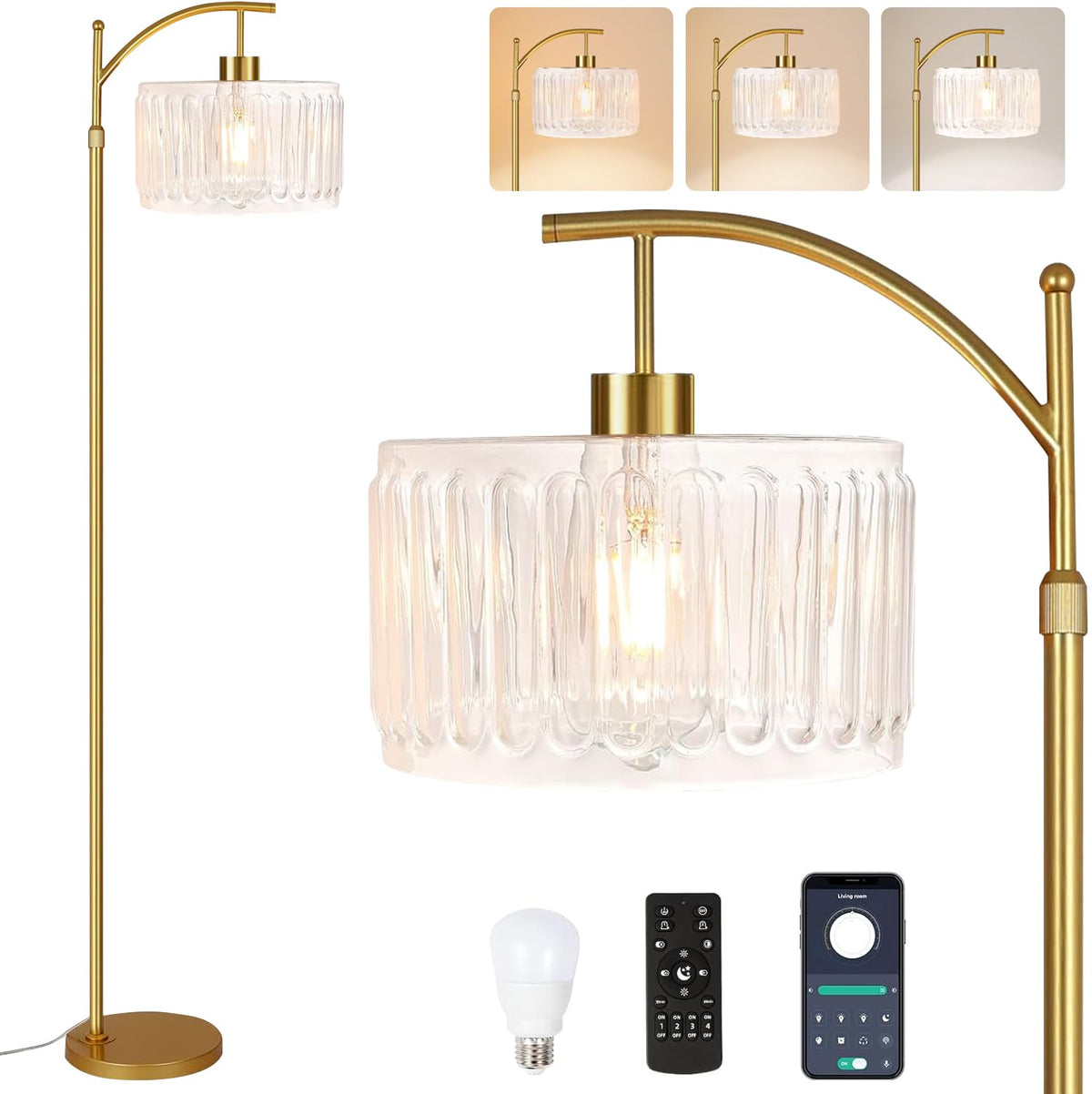 QIYIZM glass arc floor lamp for living rooms creates a soft, stylish glow.