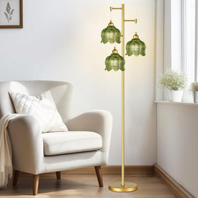 QIYIZM floor lamp with glass green shade casts soft glow