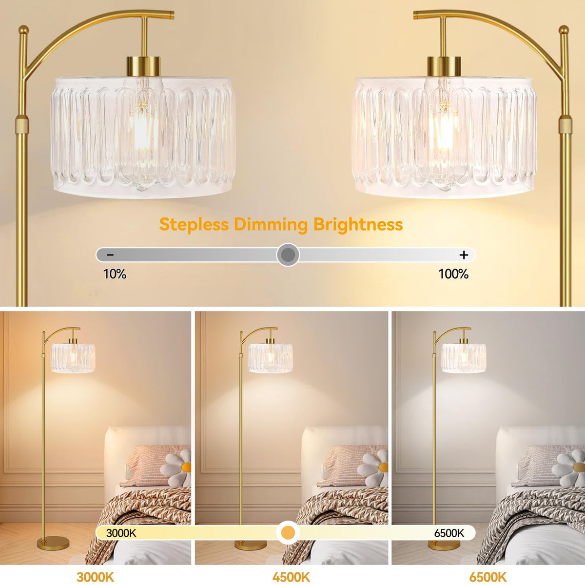 QIYIZM gold brass floor lamp base adds vintage charm to bedrooms or lounges.
