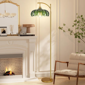 QIYIZM bedroom decor with brass floor lamp and warm glow