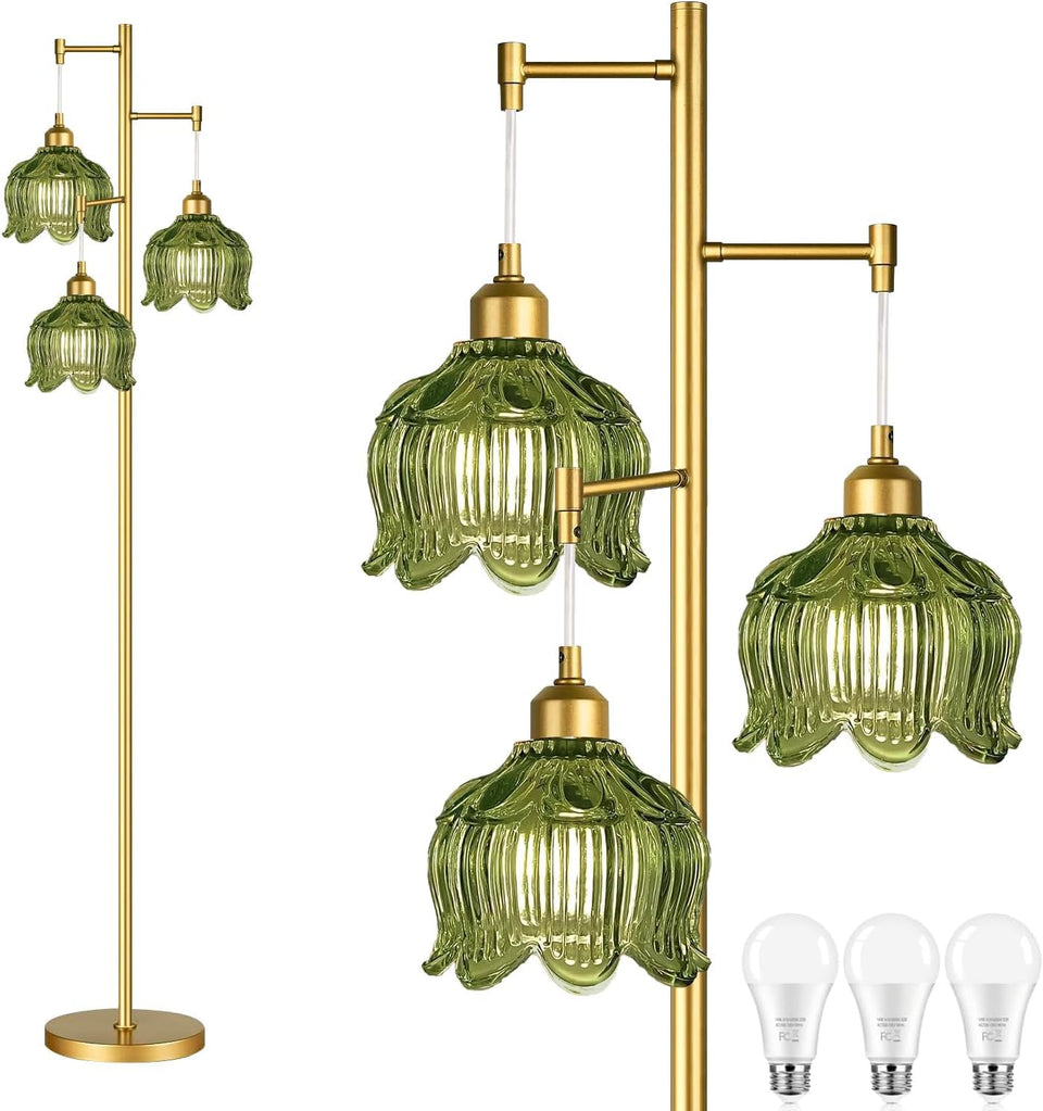 QIYIZM gold floor lamp with brass tree base adds elegant warmth