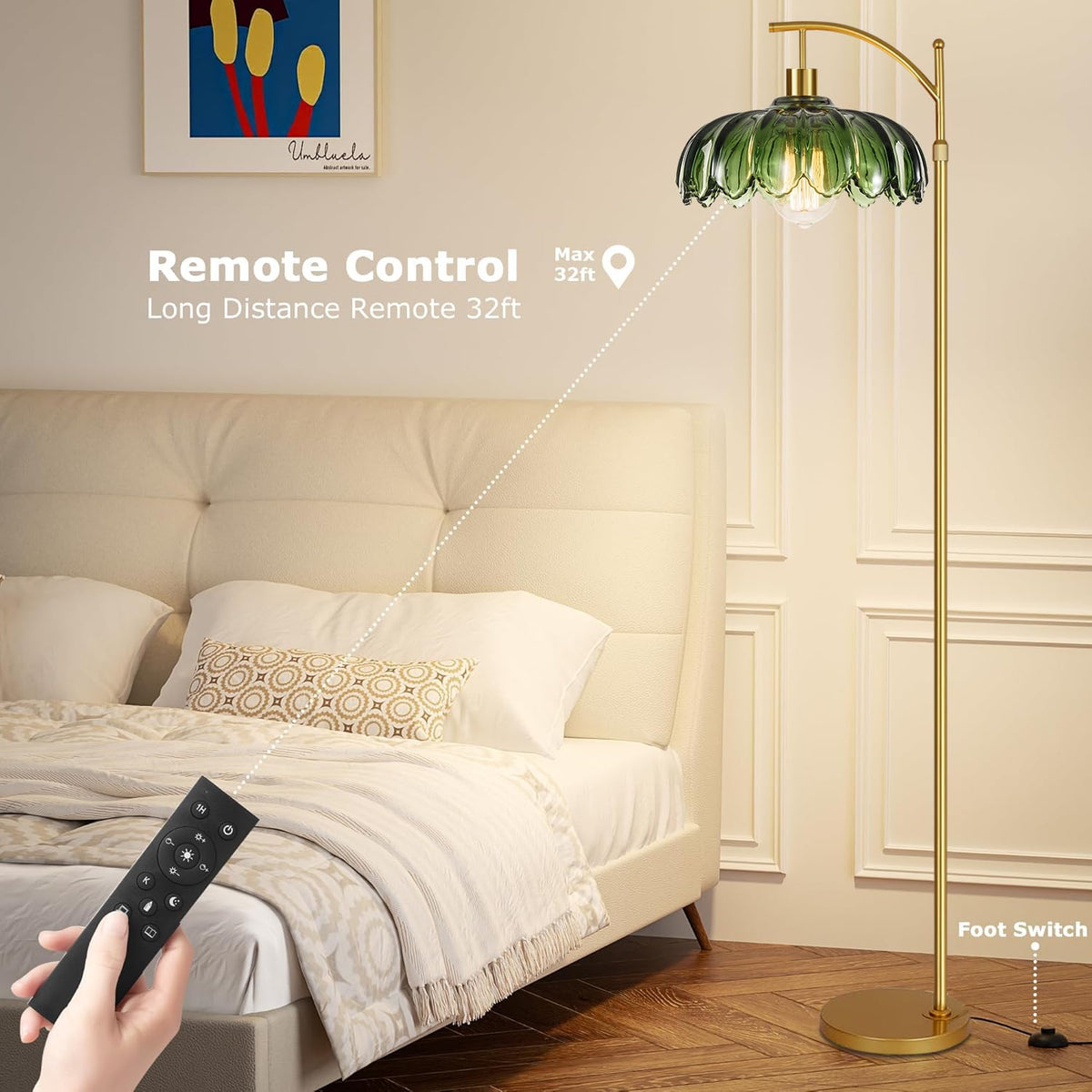 QIYIZM foot switch on gold floor lamp allows convenient operation
