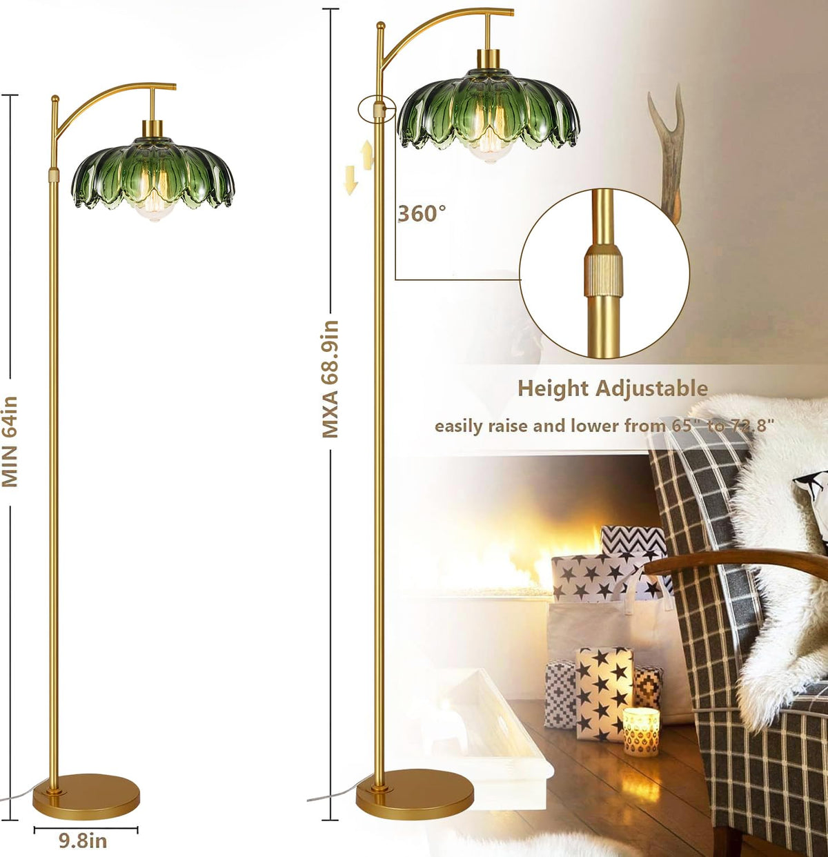 QIYIZM living room setup featuring gold arc floor lamp