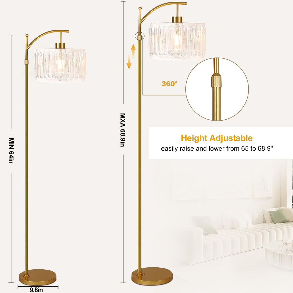 QIYIZM height adjustable pole adapts from 65 to 69 inches.