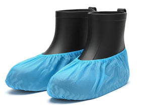 QIAN SOU blue boot cover elastic opening for snug fit.