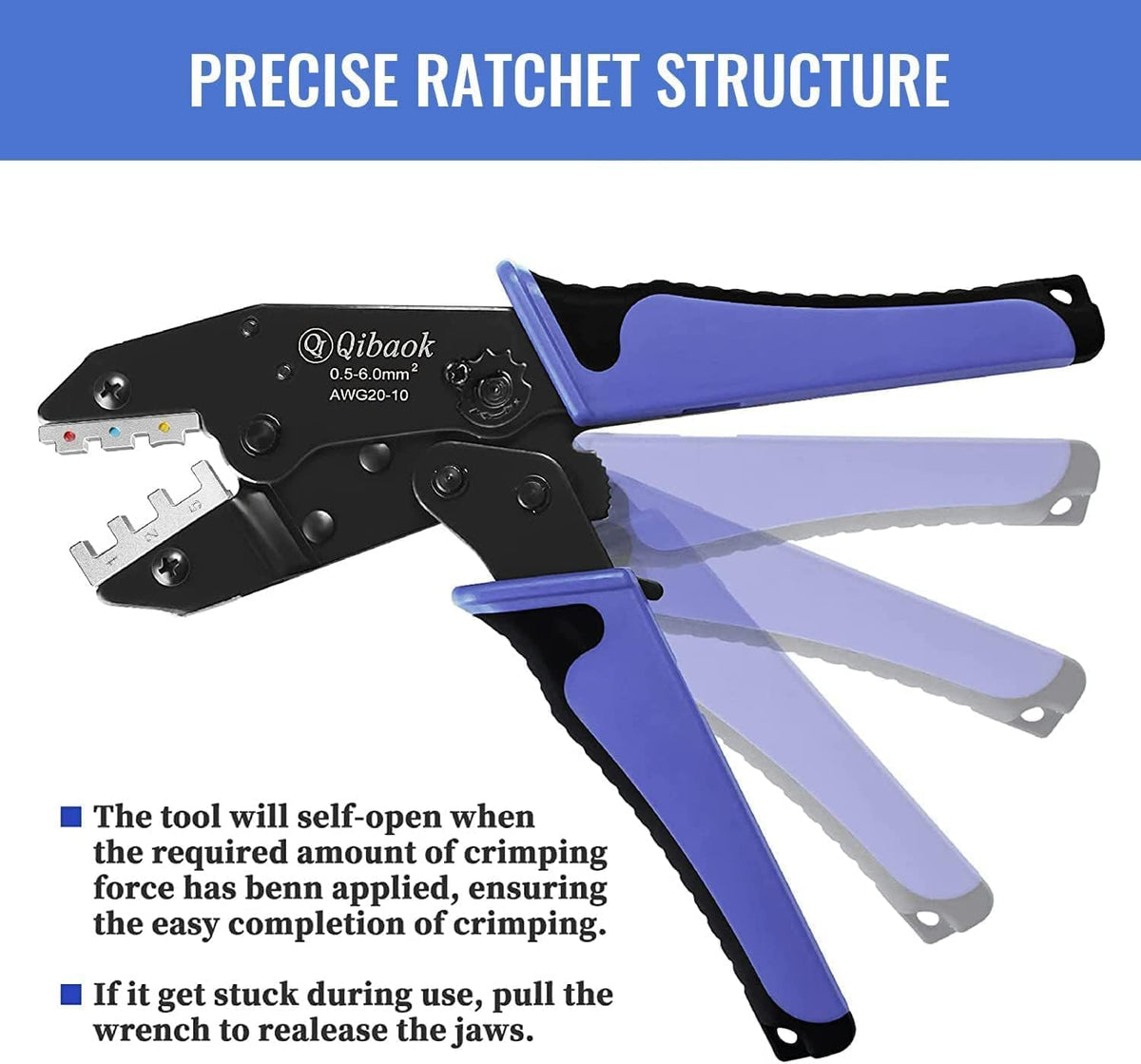 Qibaok full-cycle ratcheting supports efficient, repeatable crimps.