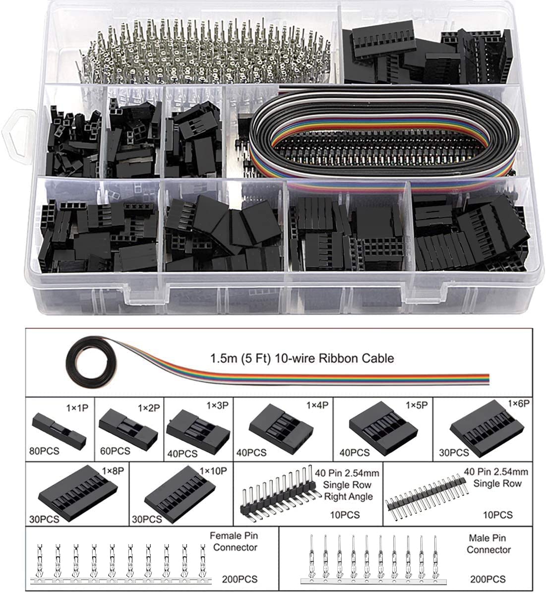 Qibaok 760pcs JST-XH 2.54mm connectors for versatile wiring.