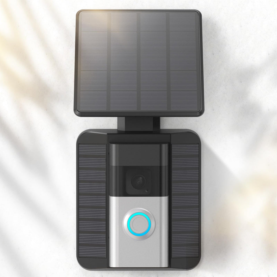 QIBOX 29W solar panel close-up showing efficient sun capture for doorbells.