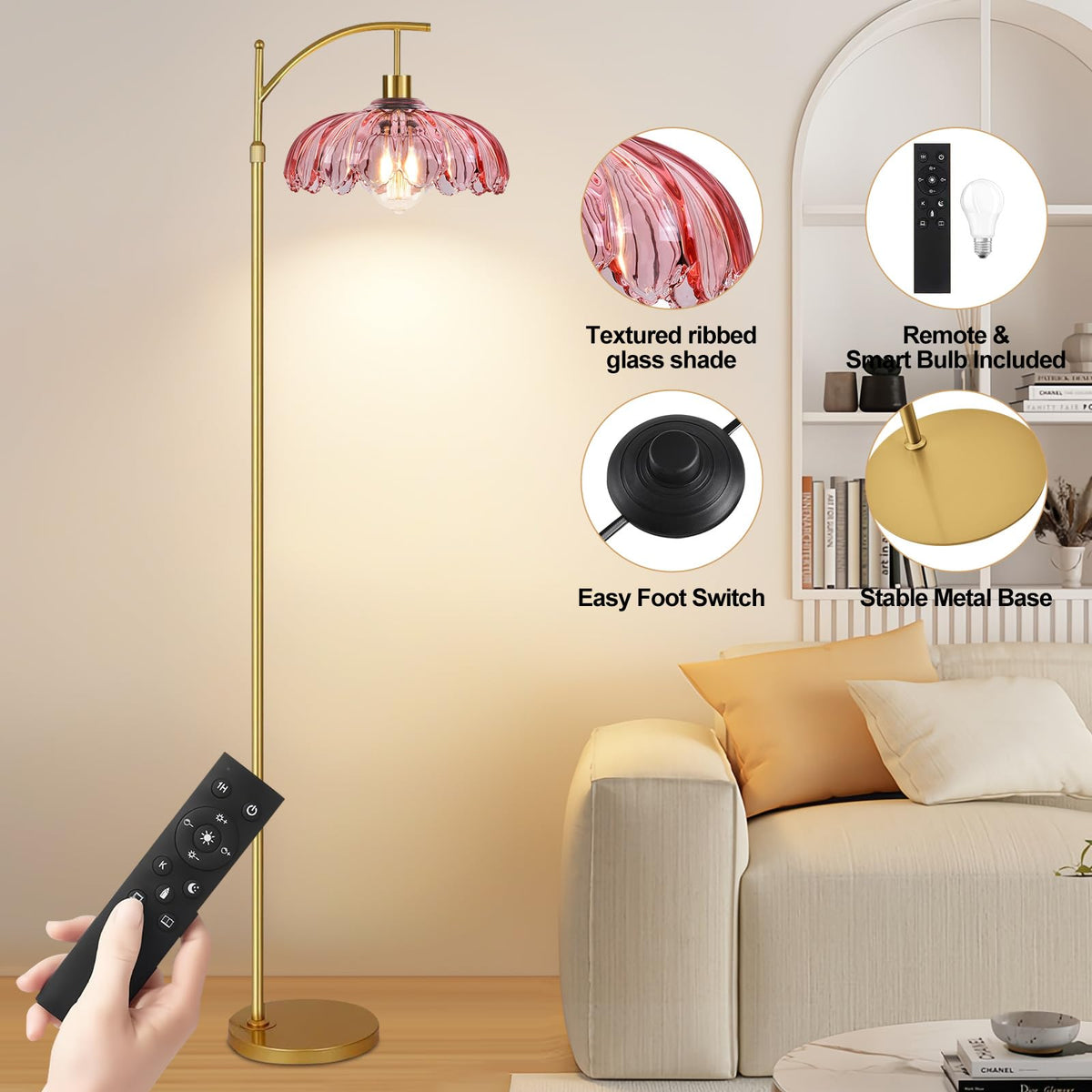 QIYIZM stained glass flower lamp creates colorful ambient light.